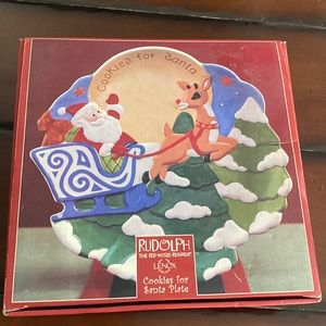 Lenox new in box Rudolph the red nosed reindeer cookies for Santa plate tree